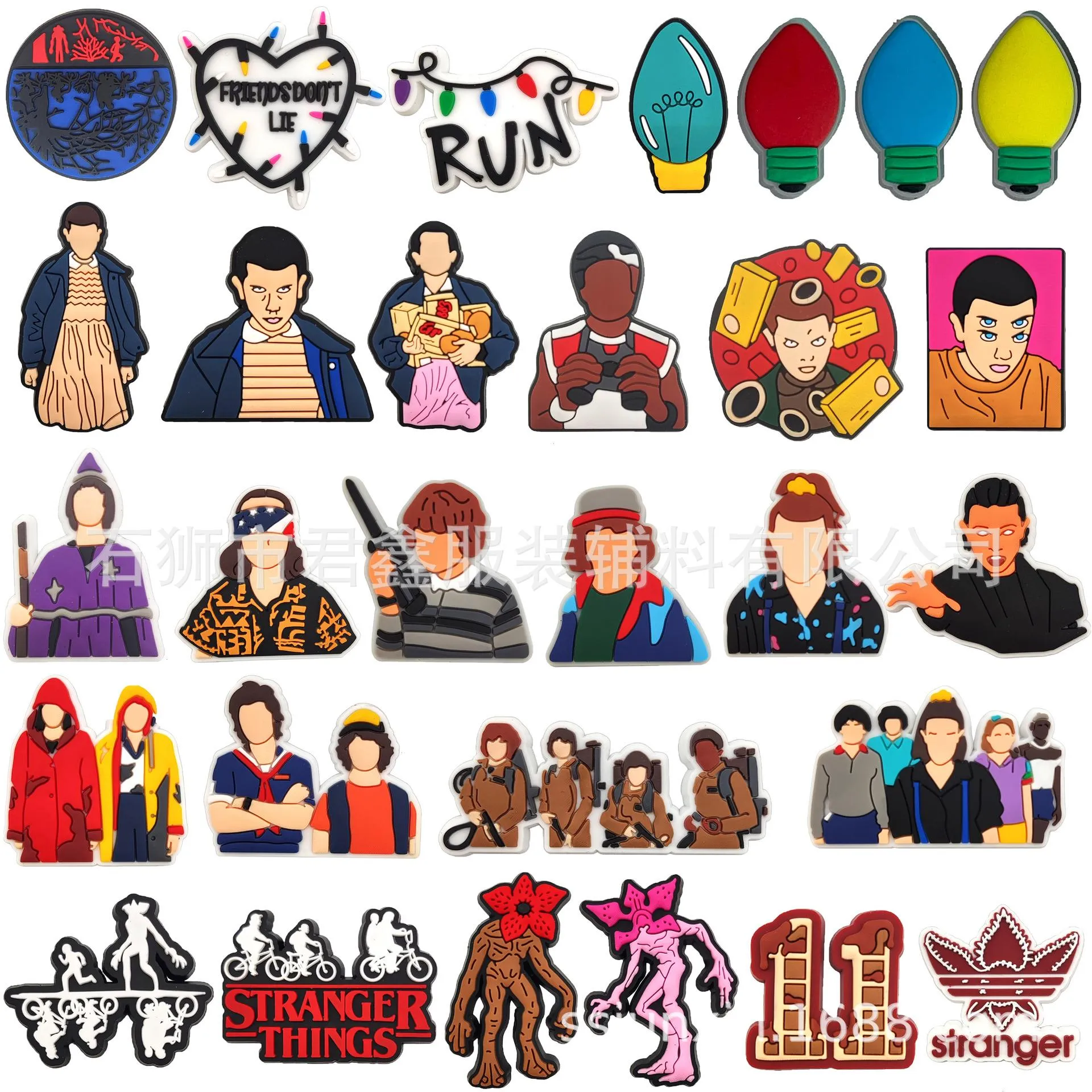 Stranger Things Film Film Charms Anime Charms en gros Memories d'enfance Douct Cartoon Cartoon Charmes Accessoires PVC Décoration Boucle Soft Rubber