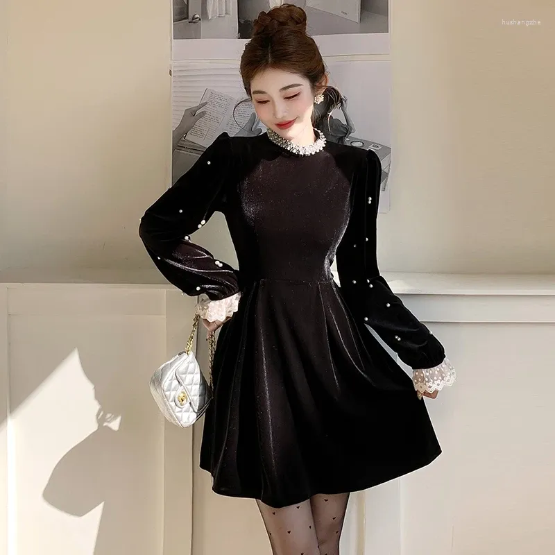 blue dress for baby girl Sweet Society Black Velvet Bow Button Up Mini Dress