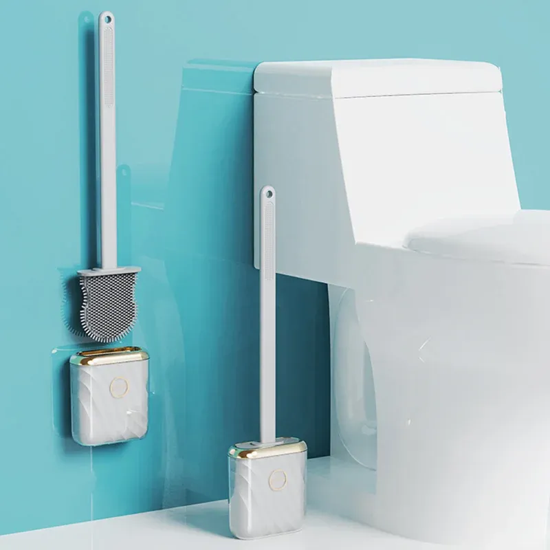 Borstels luxe siliconen toiletborstel met deksel wand gemonteerd afvoer huishouden wc lange handgreep reinigingsgereedschap badkamer toilet schone borstel