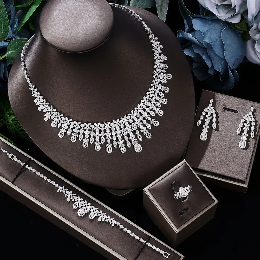 Necklaces 2022 Hot African White Bride Jewelry Set New Fashion Dubai Necklace Set Suitable for Women's Wedding Party Accessories