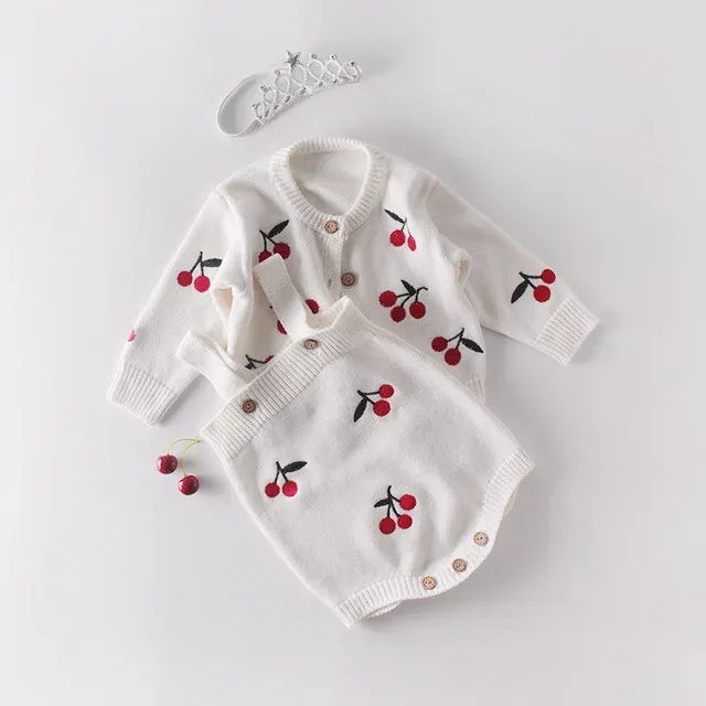 One-Pieces 2022 New Pattern Baby Jumpsuit Girl Spring And Autumn Sweater love Print Jacket + love Print Jumpsuit Two Piece Suit