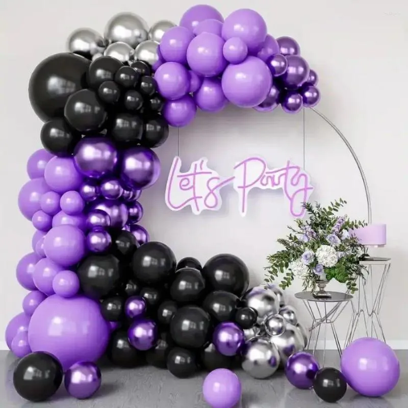 Décoration de fête 134pcs Purple Black Silvery Balloon Arch Garland Kit pour le sexe d'anniversaire Révèle des ballons de douche de bébé