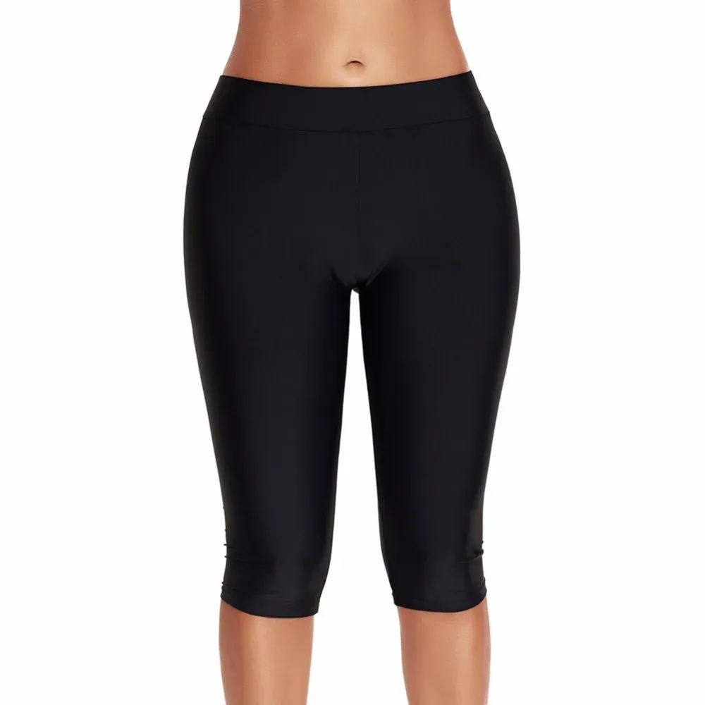 Passar kvinnor badkläder botten svarta baddar byxor capris beskurna byxor fitness badstammar surf sport shorts smala leggings tights tights tights