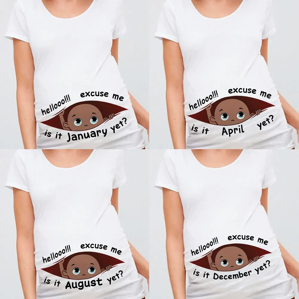 Kussens excuseer me, het is januari maar 12 maanden zomer zwangerschap zwangerschap zwangerschap t -shirt vrouwen tee zwarte baby print zwangere kleding