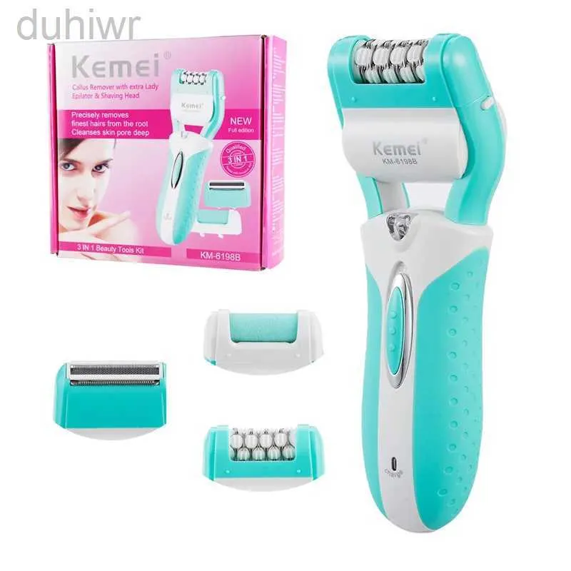 Epilator kemei 3 in 1 rechargeable lady epilator electric hair removal depilador callus dead skin remover hair shaver foot care tool d240424