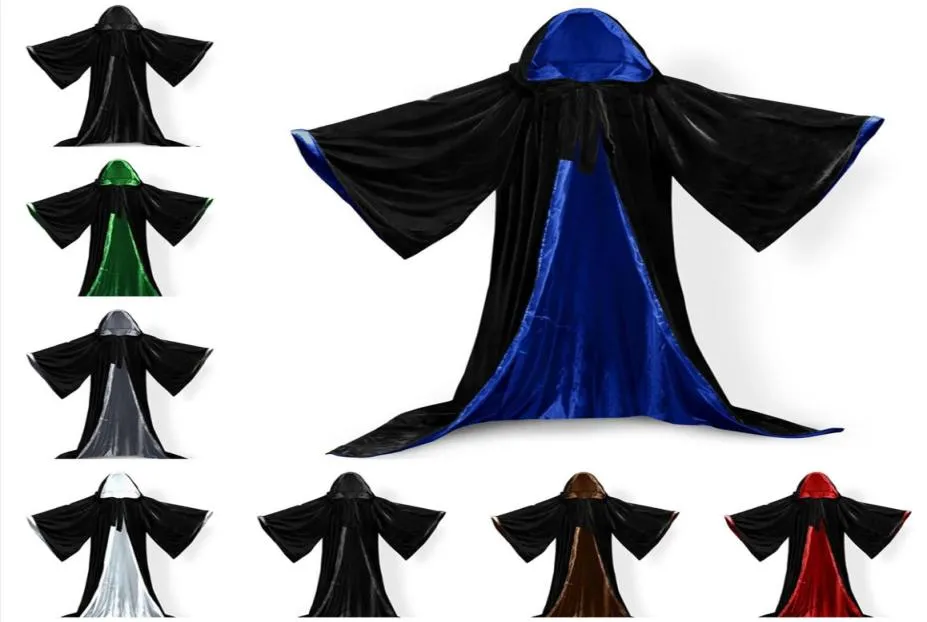 Długie rękawy aksamitne z kapturem płaszcz ślubny Przylądek ślubny z kapturem płaszcz z kapturem Fancy Cloak Velvet z kapturem unisex kobiet impreza Hallowmas1633056