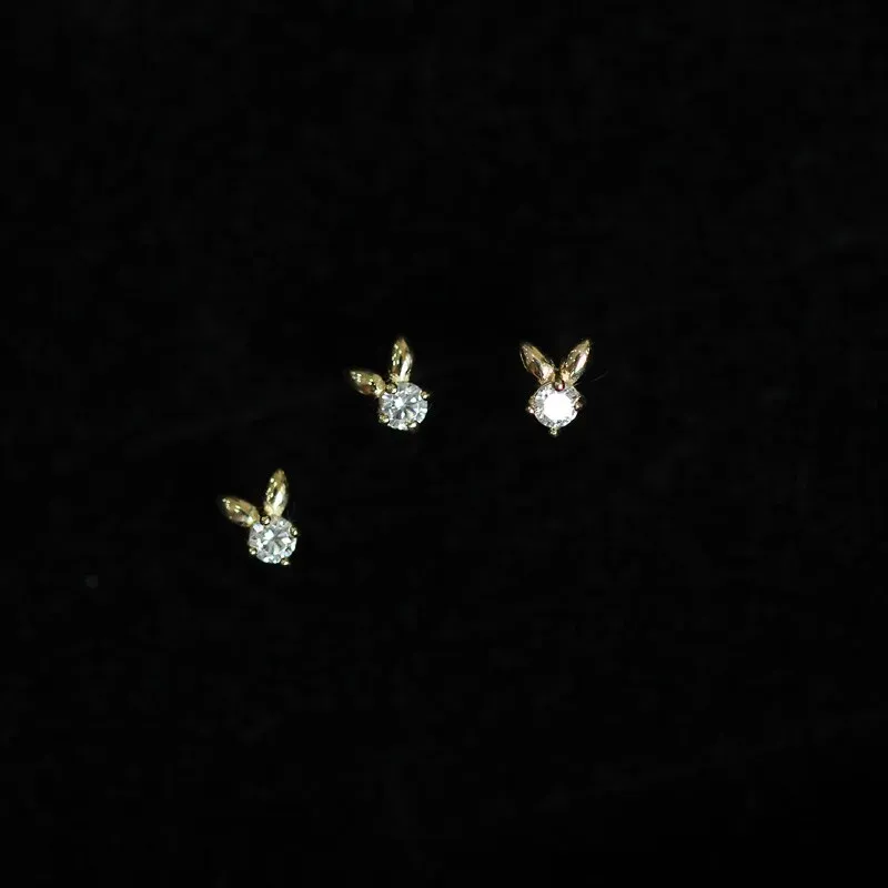 Oorbellen Goldtutu 14k Gold Bunny Crystal Earring Stud, Dainty, Minimalistisch, Simple, Vintage, Minimal Styles, Kids Jewelry, KJ190