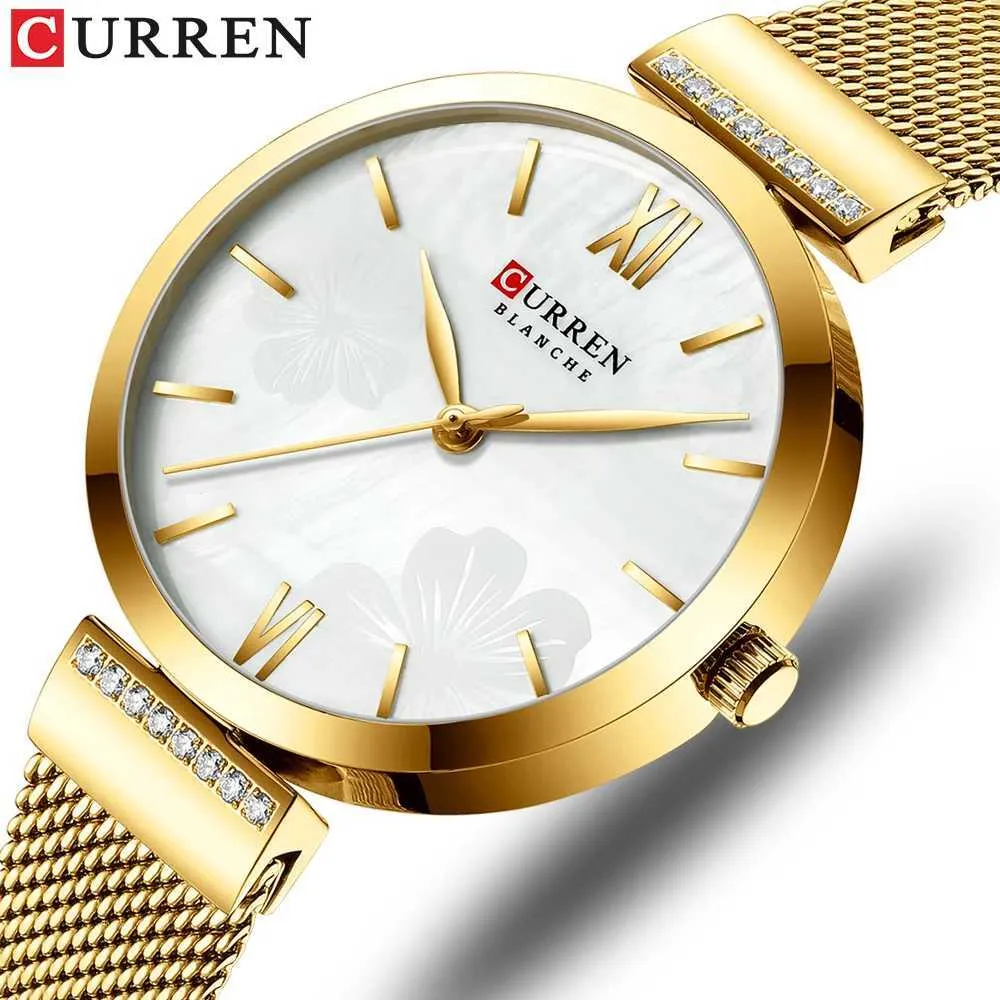 Wristwatches CURREN Fashion Watch for Women Luxury Quartz Gold Elegant Bracelet Wristwatch Female Clock Ladies Dress Stainless Steel 240423