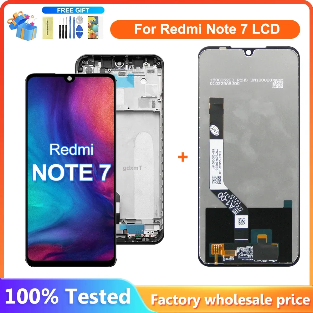 Skärmar AAA Quality LCD för Xiaomi Redmi Note 7 LCD Display Touch Screen Digitizer Assembly med ram för Xiaomi Redmi Note 7 Pro