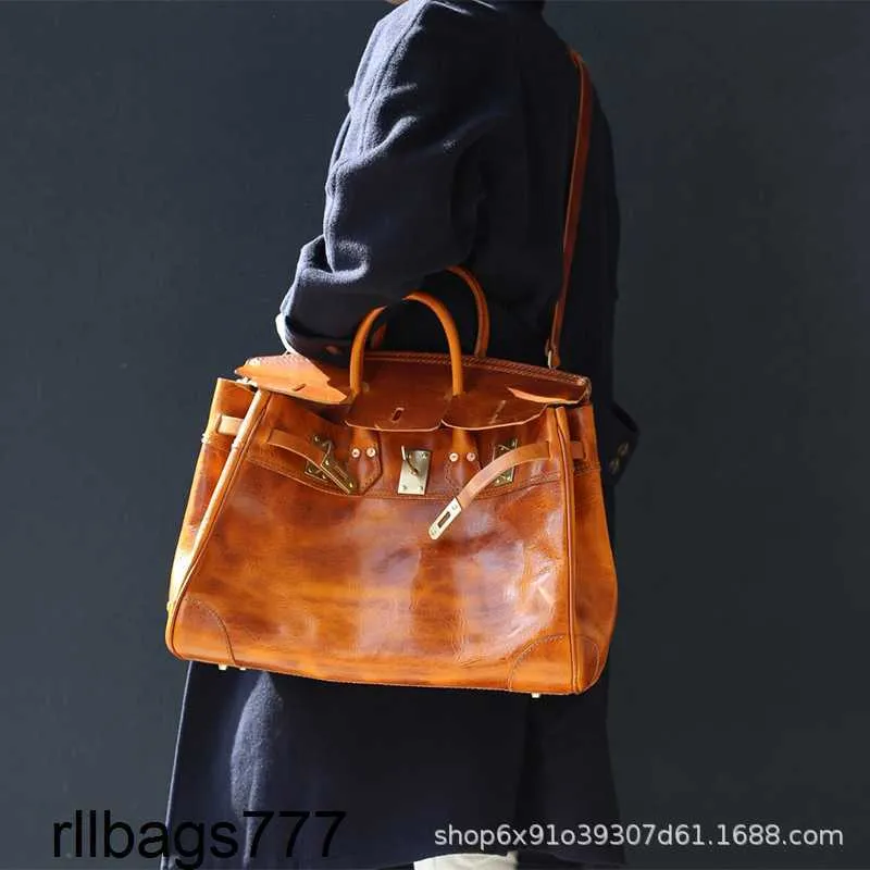 Size Medium Platinum 38cm Handbag Bag Vegetable Tanned Cow Mens Messenger Womens Travel Solid Color Handmade Genuine Leather