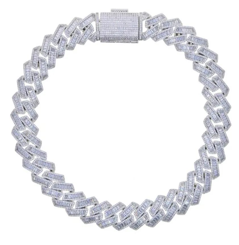 Chokers Buzlu Bling 19mm Baget CZ CZ Heavy Chunky Küba Bağlantı Zinciri Kolye Gümüş Renk 5a Zircon Dusletme Hip Hop Erkek Kadınlar Jew8648470