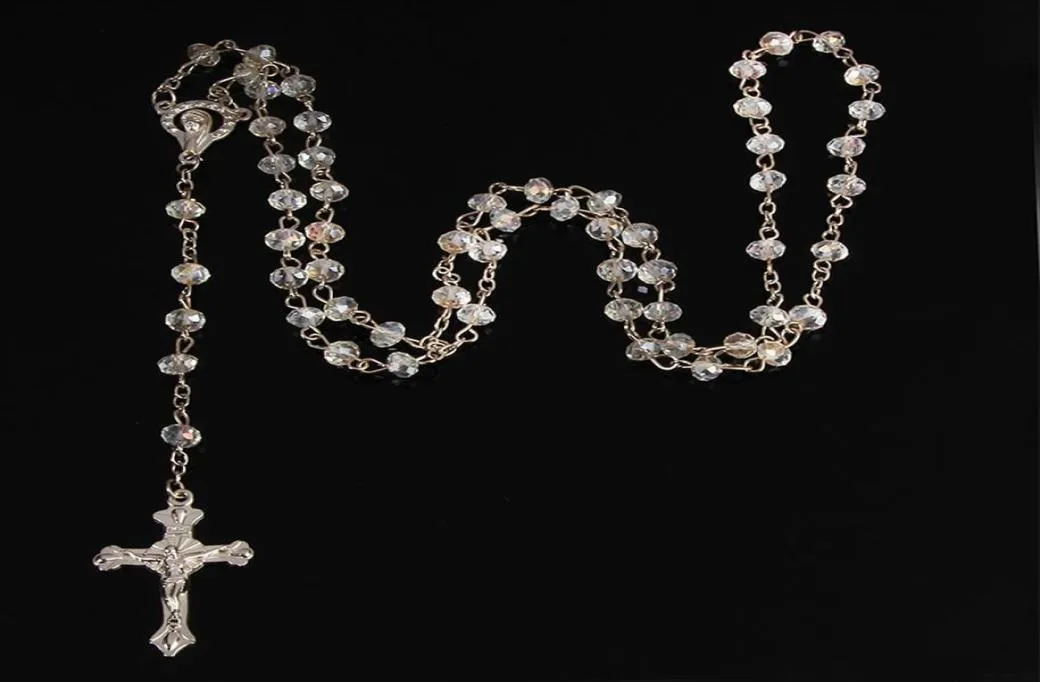 24pcs wholesale/6mm crystal rosary necklace, Catholic Holy Land Prayer Necklace3497621