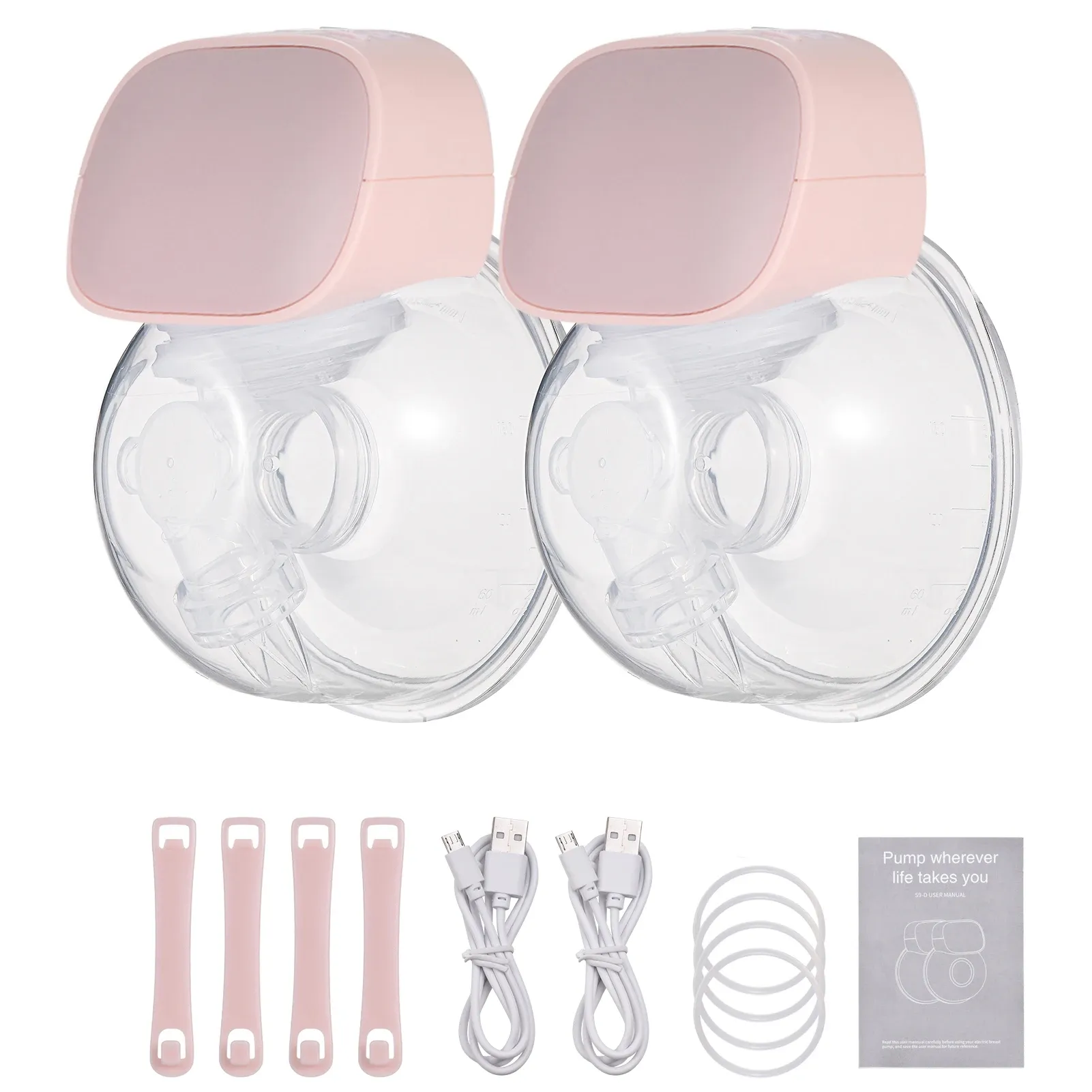 Enhancer 2PCS Wearable Electric Breast Pump Silent Invisible Hands Free Breast Pump 2 Modes 5 Levels Adjustable with 24mm Flange for Home