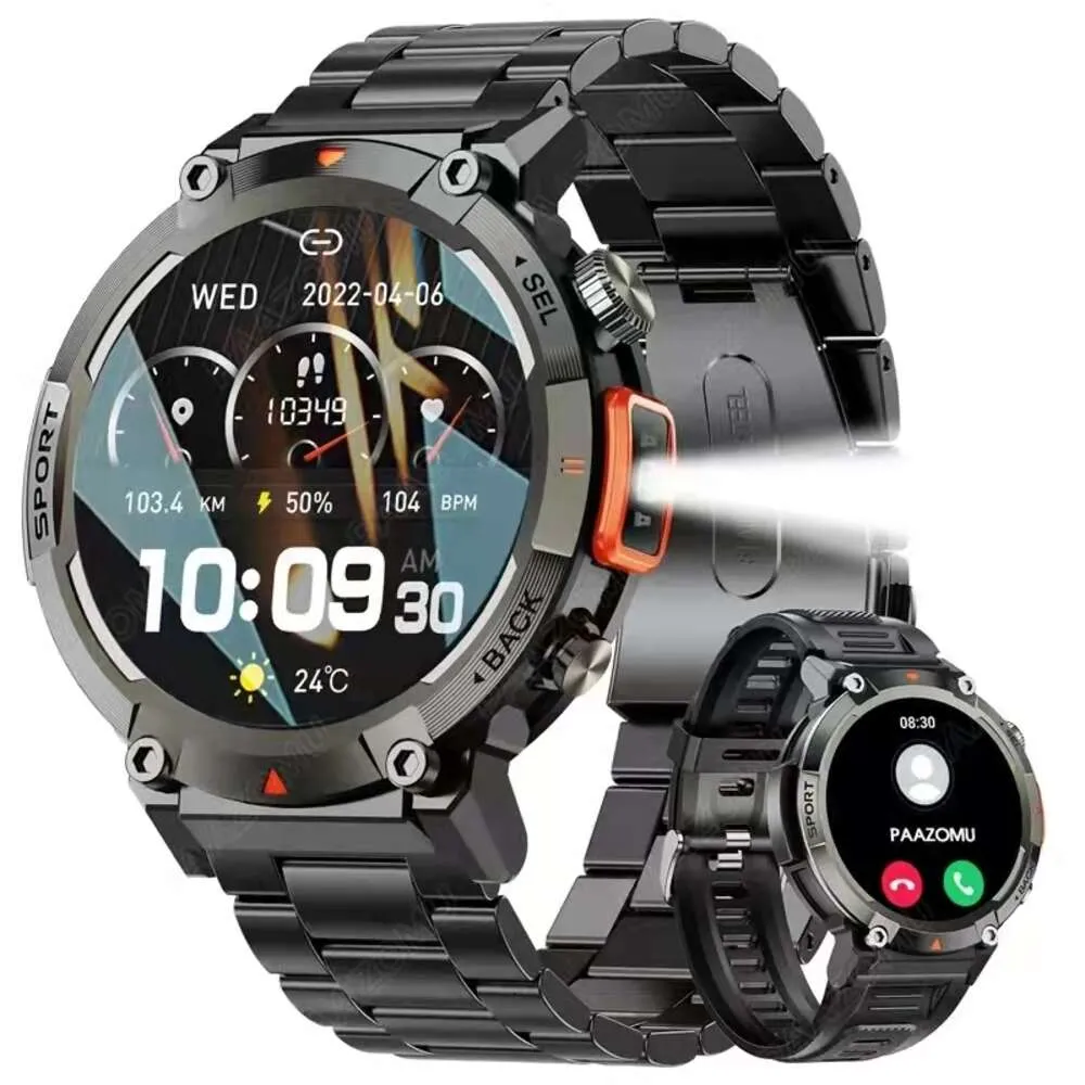 2024 Novo relógio inteligente ao ar livre com lanterna de fitness sport fitness IP68 Smartwatch de pressão arterial à prova d'água para Android