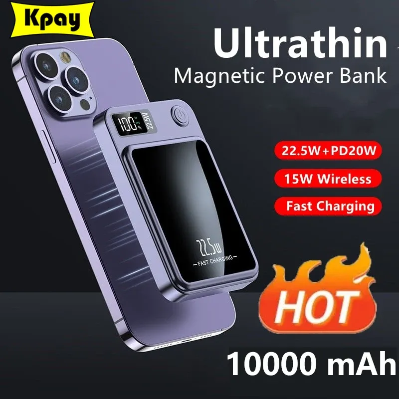 Cases 10000mAh Macsafe Power Bank Magnetic Wireless 15W Powerbank Fast Charger For iPhone 15 14 13 12Pro Max Portable External Battery
