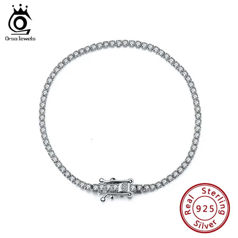 ORSA JEWELS 925 Sterling Silver Tennis Bracelet for Women Cubic Zircon Bling Party Jewelry Gift Wholesale SB61 240423