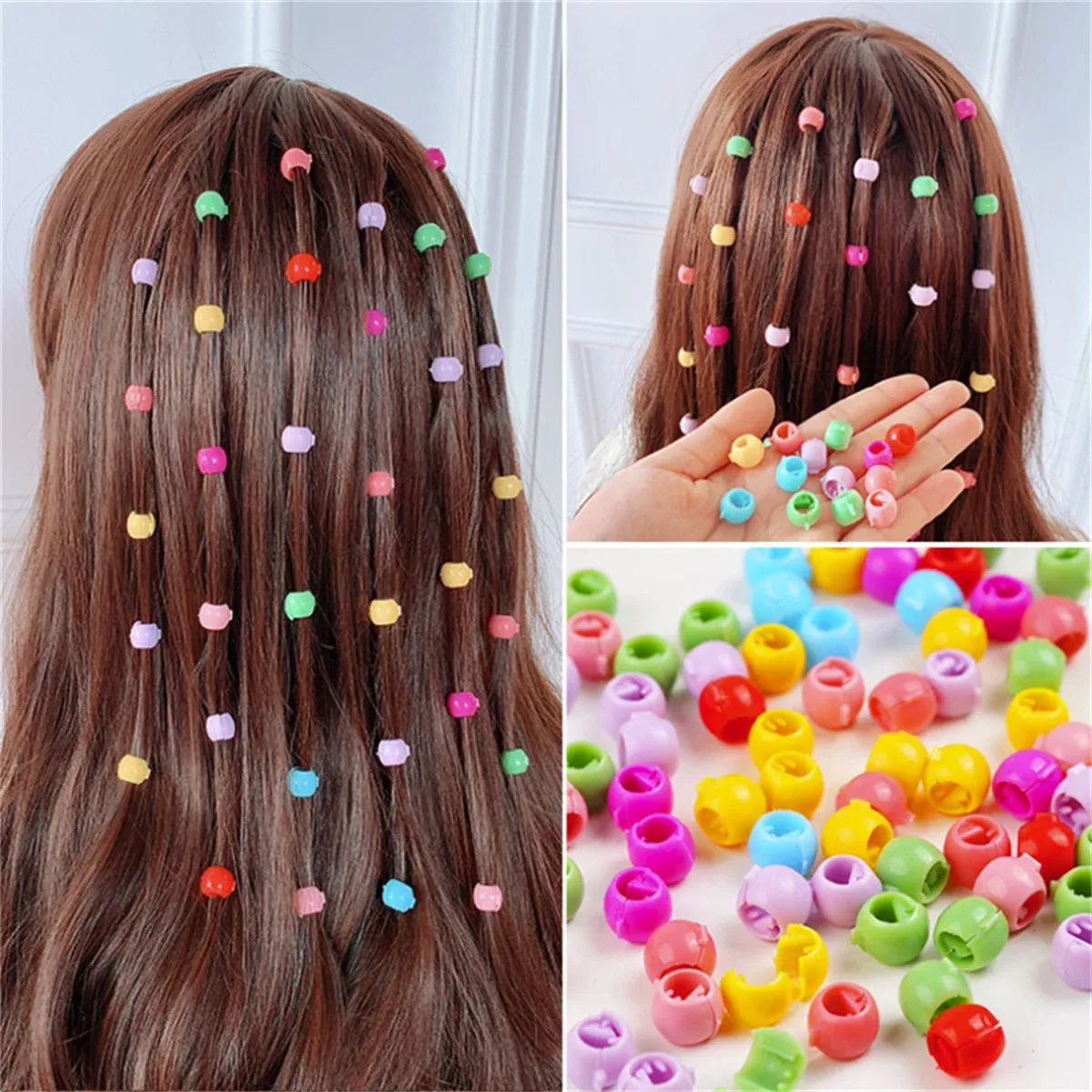 Accessoires 100 pcs tresses tresses Perles de cordons Headwear mignon couleurs de bonbons en plastique épingles à cheveux griffes clips pour femmes accessoires de cheveux filles accessoires