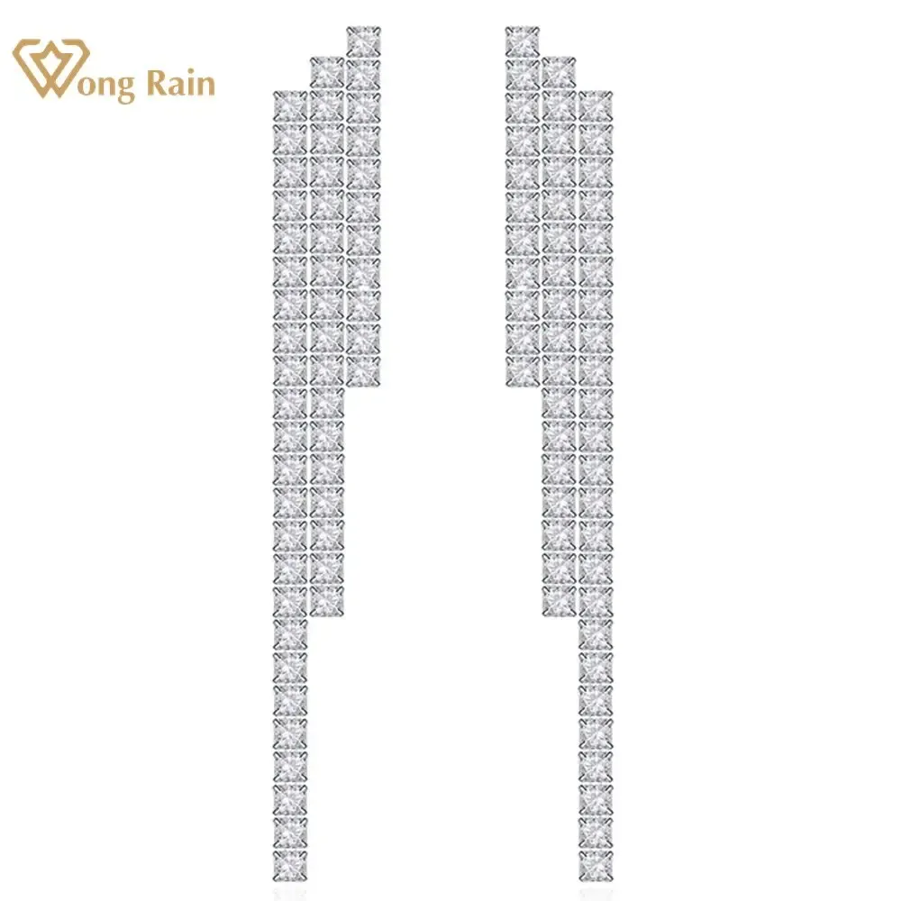 Oorbellen wong regen romantisch 100% 925 sterling zilveren lab wit saffier edelsteen tassel tassel bengelen oorbellen bruiloft fijne sieraden voor vrouwen