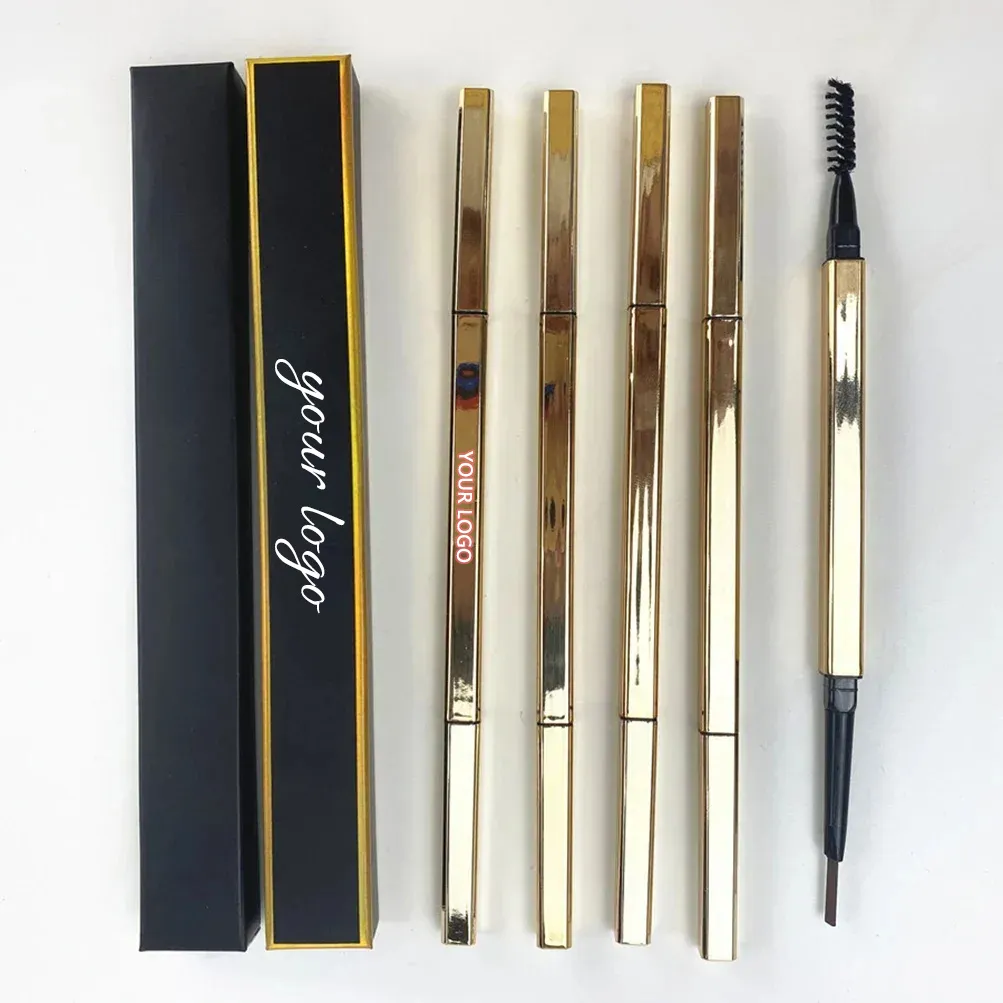 Privat etikett Eyebrow Pencil Custom Bulk Gold Tube Waterproof Sweattproof Double-head with Brush 5 Colors Pigment Makeup Beauty