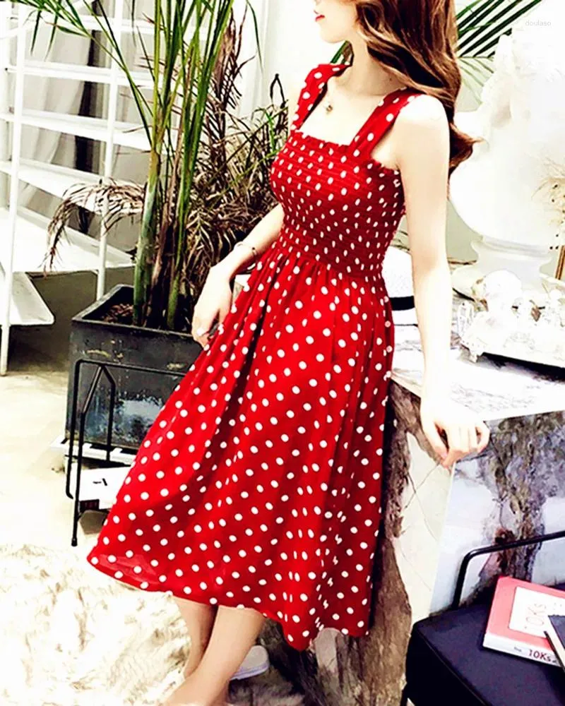 Abiti casual 2024 Summer Beach Beach Long Vintage Dots Ruffles Elegant Maxi Strap Camis Silky 5xl Dress Vestidos Women Sexy Women