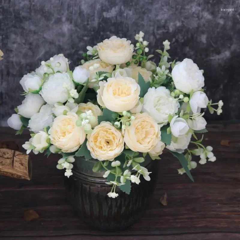 Fiori decorativi 32 cm 5 teste berry artificiale rosa bianca fiore di seta bouquet per il giardino del matrimonio feste
