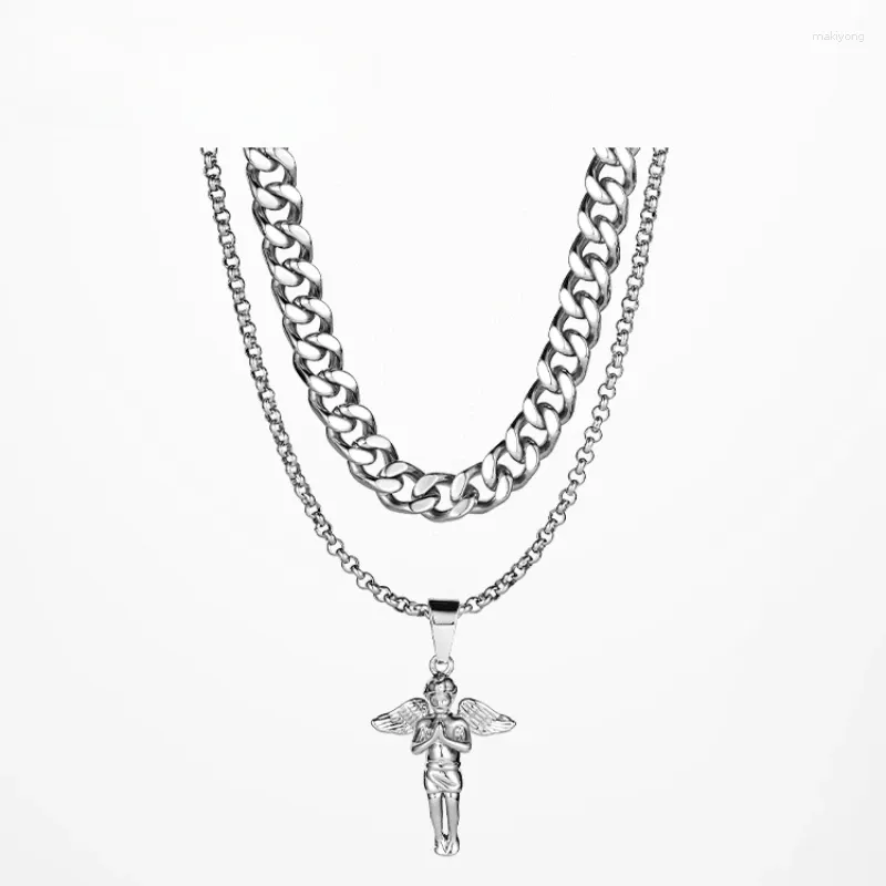 Colliers pendentifs Collier en acier en titane ange double avec couple de lumière star hip-hop à la mode pour une sensation haut de gamme
