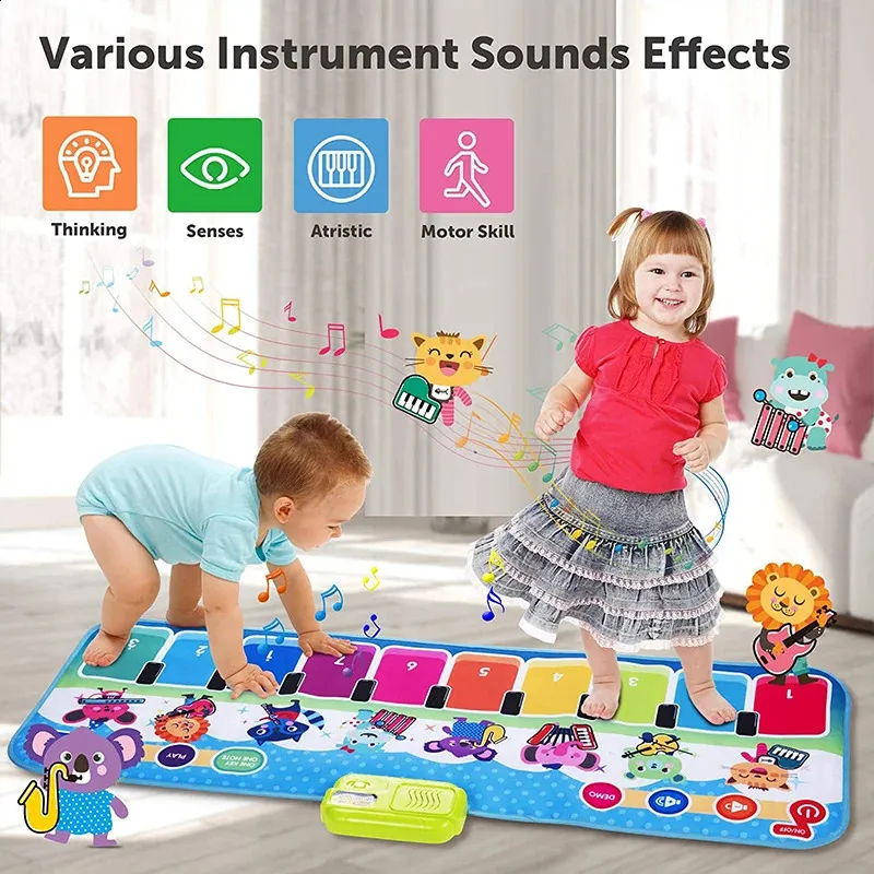 148x60 cm barns musik piano pad golv tangentbord dans pad med katter djur ljud lärande utbildning leksaker familj 240422