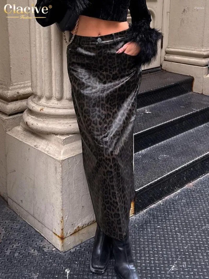 Röcke Clacive Bodycon Leopard Print für Frauen elegante hohe Taillen -Knöchel Länge Rock Vintage Classic Feamle Clothing 2024