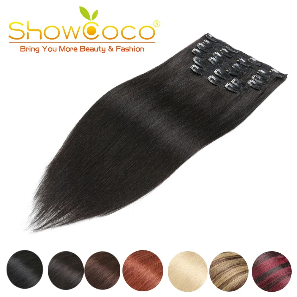 Erweiterungen ShowcoCo -Haarclip in Haarverlängerungen menschlicher seidiger glatt 100% Remy natürlicher 10 Stück Set Black Blonde Clip in Haare