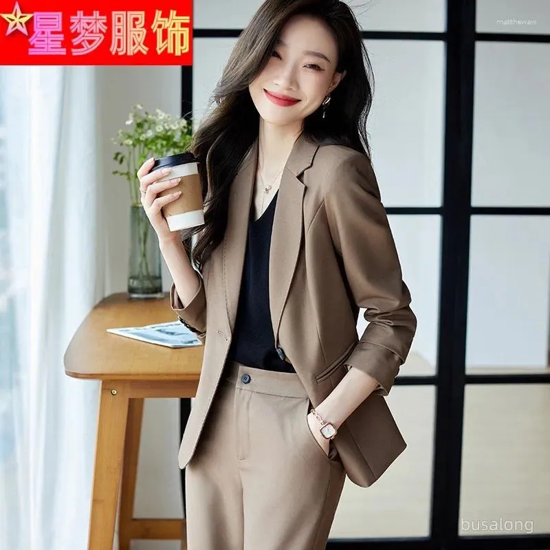 Women's Two Piece Pants Business Clothing Fashionable Temperament Autumn And Winter Long Sleeve Suit El Front Desk Manager Building