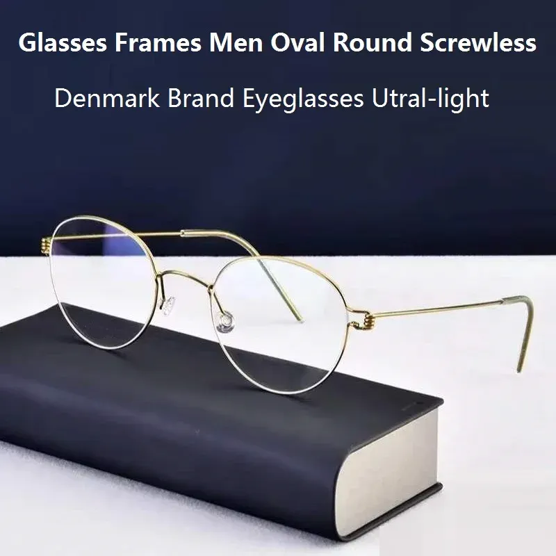 Lenses Titanium Lunes Frames Men Oval Round Eyeglass Screwless Rim Fabriqué Handmade Danmark Brand Designer BO Eyewear Myopia Prescription