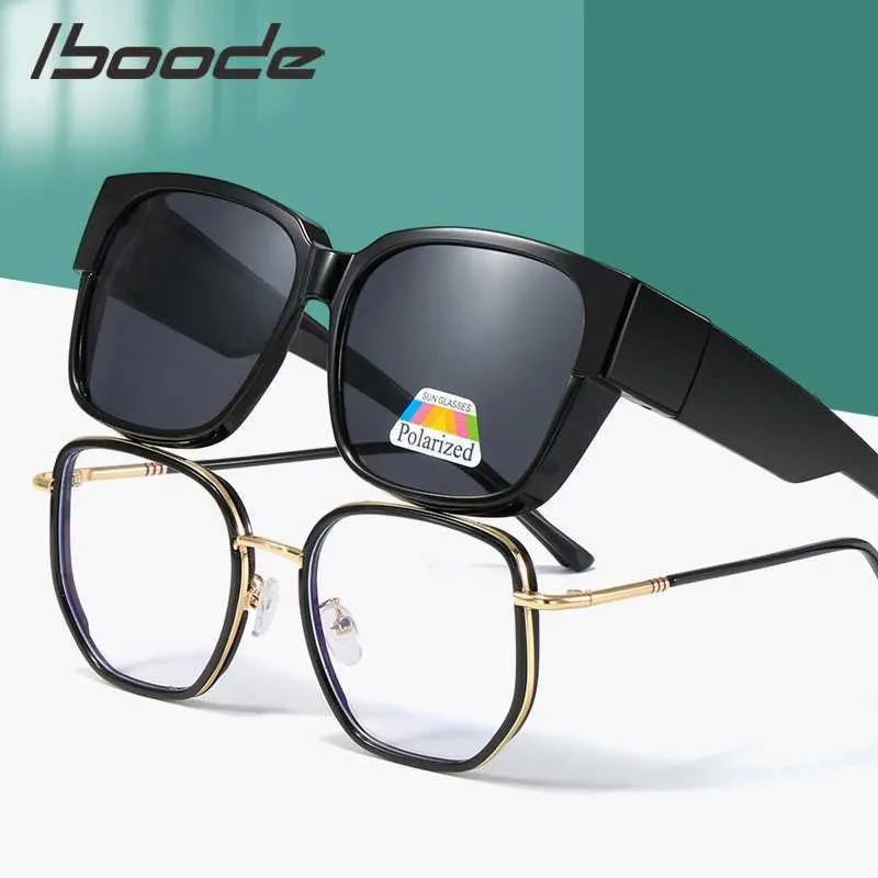 Lunettes de soleil Iboode Polarise Sunglasses Cadre pour Myopia Driver Classic Sun Grasses Men UV400 Polarize Lènes Universal Optical Eyewear Frame 240423