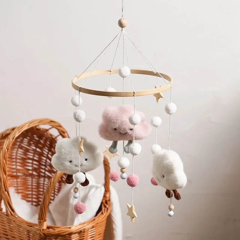 1set Baby Crib Mobile Rattles Cartoon Cloud Star Wood Wind Chime Bell Hanging Toys Room Cot Decors Gifts 240418
