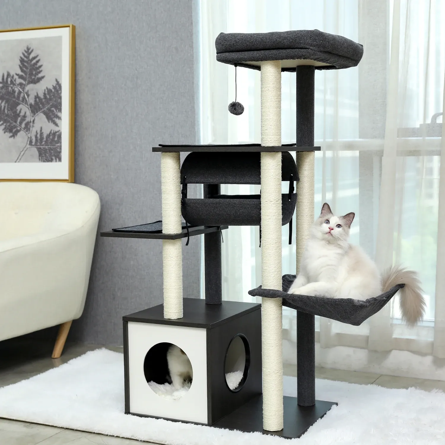 Toys Livraison domestique Big Cat Tree Tower Condo Furniture Scratch Post Cat Jouet Jouet avec échelle pour chatons pour animaux de compagnie