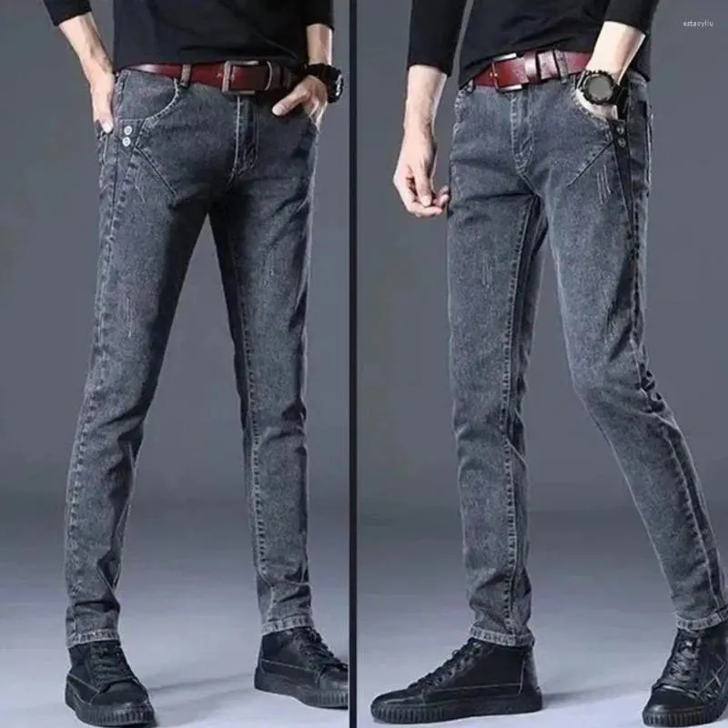 Calça masculina homens todos todos os dias elegantes fino ajuste com bolsos de calça coreana de estilo tornozelo para desgaste diário