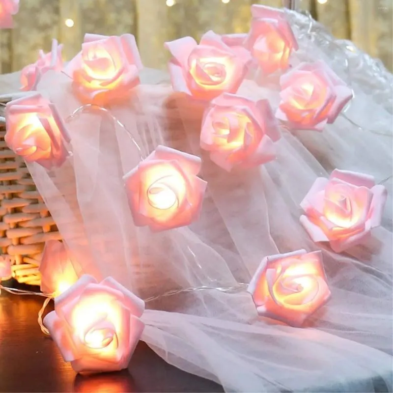 Decorative Flowers 2/3M 10/20LED Artificial Rose Led Flower Light White Pink Simulation Wedding Party Home Decor