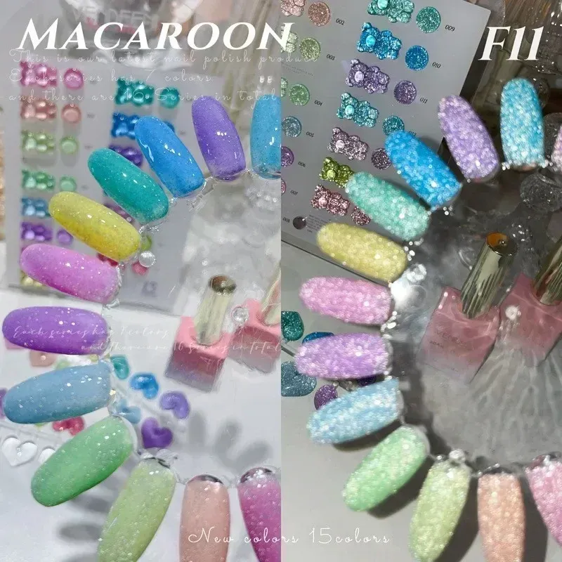 Kits Macaron Reflective Glitter Gel Nail Polish Color Shiny Sequins Absorb UV LED Varnish Nail Art Decoration 15 Collors