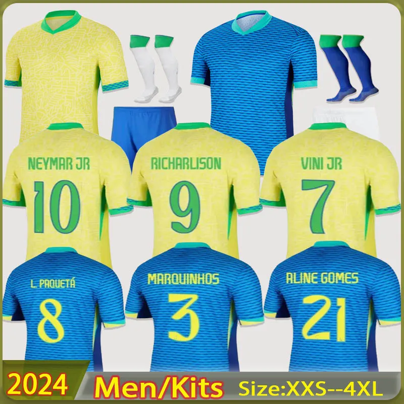 2024 Brazils Soccer Jersey Copa America Cup Neymar Vini Jr Kids Kit Set 2025 Brasil National Team Football Shirt 24/25 Home Away Player Version Rodryo Martinelli