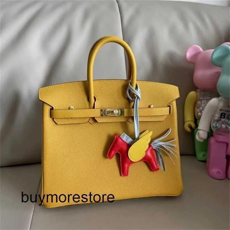 Women Designer Epsom Leather Handbag 7A Genuine Leather wax 25cm amber yellow silver8S6T