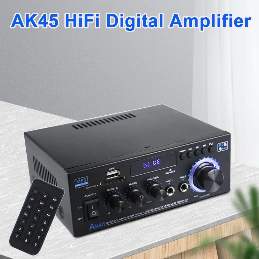 Versterker Hifi Digitale versterker AK45 BluetoothCompatible 5.0 MP3 -kanaal 2.0 Sound AMP -ondersteuning 90V240V voor thuisauto max 400W*2