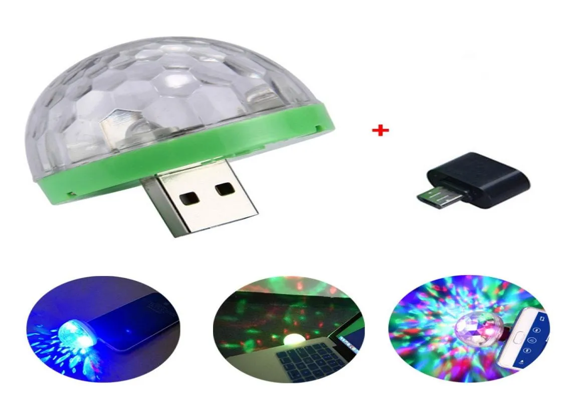 USB LED Gadget Laser Light Mini RGB Disco Ball Shape Stage Effect Bekväm för Party Club DJ Light Mobiltelefon1342773
