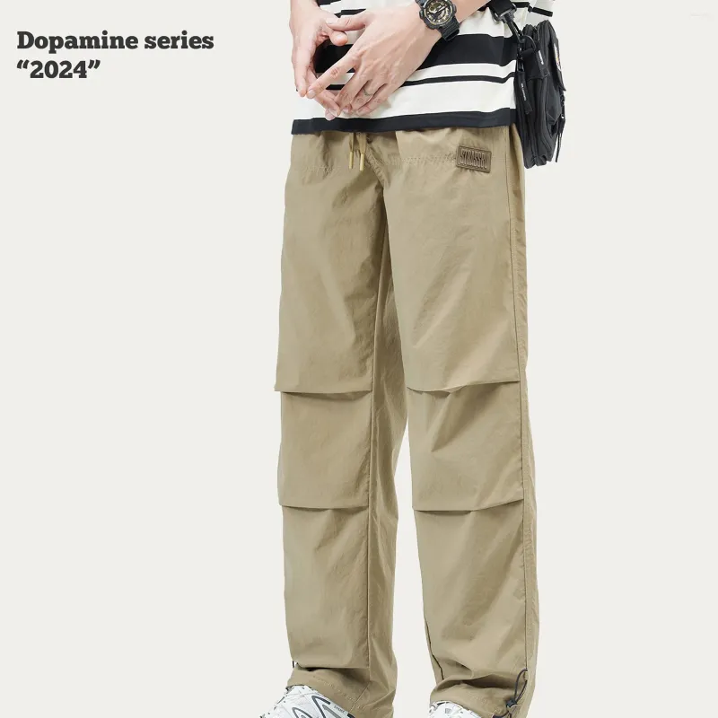 Calça masculina masculino de verão casual calça alta tendência de rua larga lençadela ladrilho unissex paratrooper moda marks homens