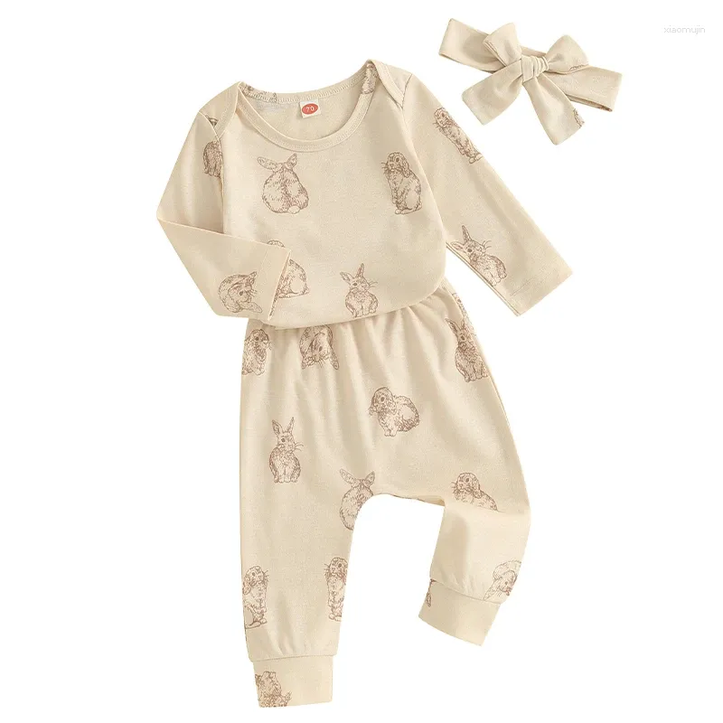 Kledingsets Pudcoco Infant Born Baby Girls Fall Outfit Print Romper met lange mouwen met broeken en hoofdband Pasen 0-18m