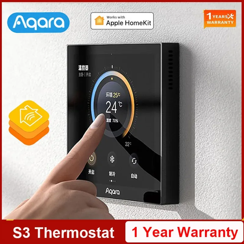 Управление AQARA SMART Thermostat S3 3,95 -дюймовая сенсорная панель панели управления голосовым экраном.