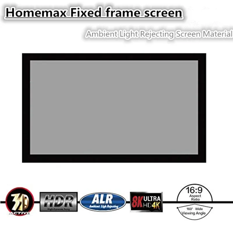 JZScreen Homemax 2.35: 1 ALR Siyah Kristal Tavan Işığı Reddedilen Sabit Çerçeve Projeksiyon Projektör Normal Projektör için Ekran