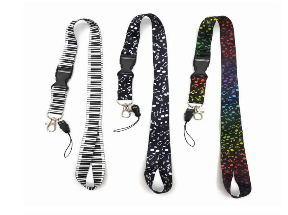 Nieuwe muzieknoten Nek Zwart Lanyard mobiele telefoon PDA Key ID -houder Lange riem hele4391473