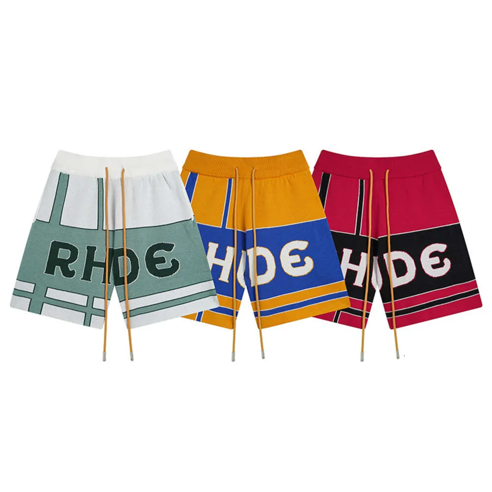 Trendy Rhude Letter Blocking Kolor Jacquard KNITED SWEAT Casual Shorts dla mężczyzn i kobiet, American High Street Capris