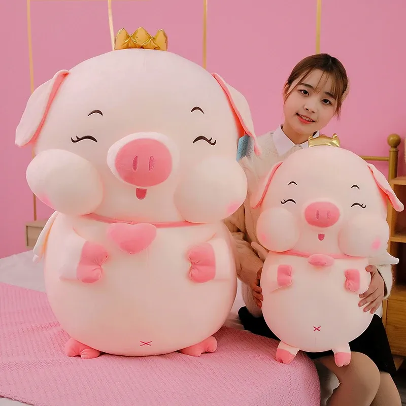 Kussens 1 st 30/50 cm kawaii pluche piggy speelgoed gigantische roze kroon varken plushie poppen gevuld zacht dieren kussen voor kinderen verjaardagscadeaus