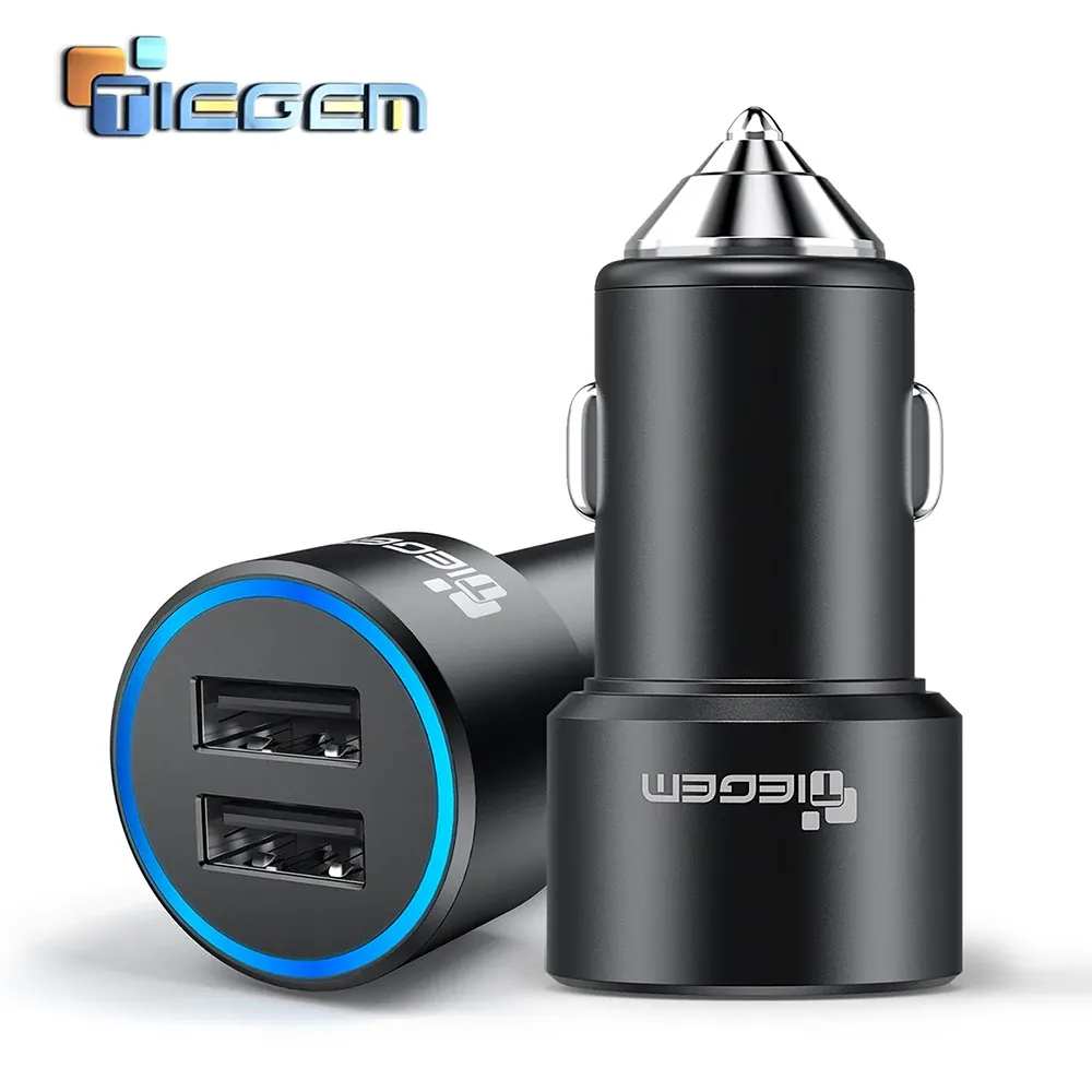 Ładowarki Tiegem Podwójna ładowarka samochodowa USB 3.1A Metalowa Carcharger Telefon komórkowy samochód USB ładowarka automatyczna ładowanie 2 portu dla adaptera Samsung iPhone