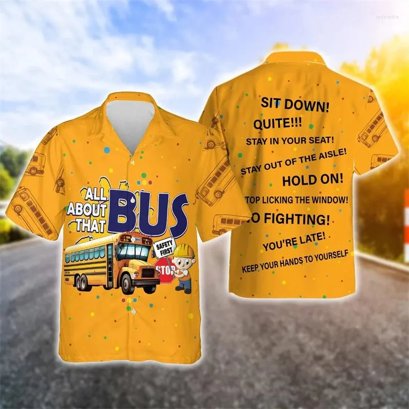 Мужские повседневные рубашки школьный автобус 3d для мужчин одежда одежда мультфильм автомобиль график пляжная рубашка забавный подарок алоха отворотный блуз